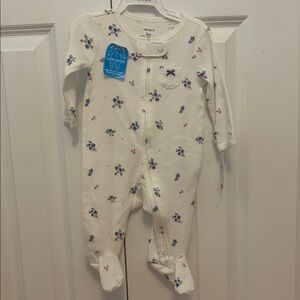Carter's Floral Print Footie - Cream and Blue